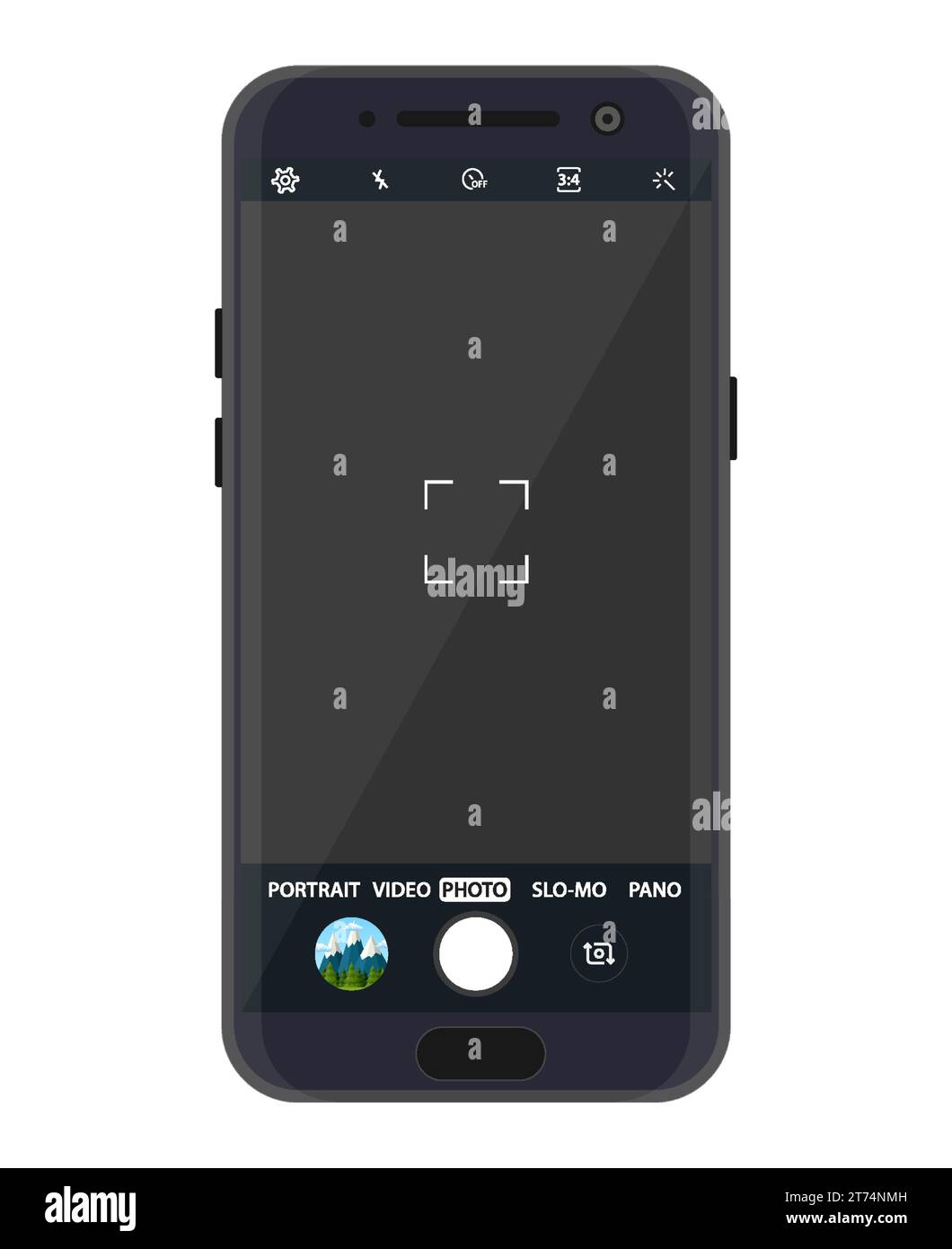 Modern smartphone with camera application. User interface of camera
