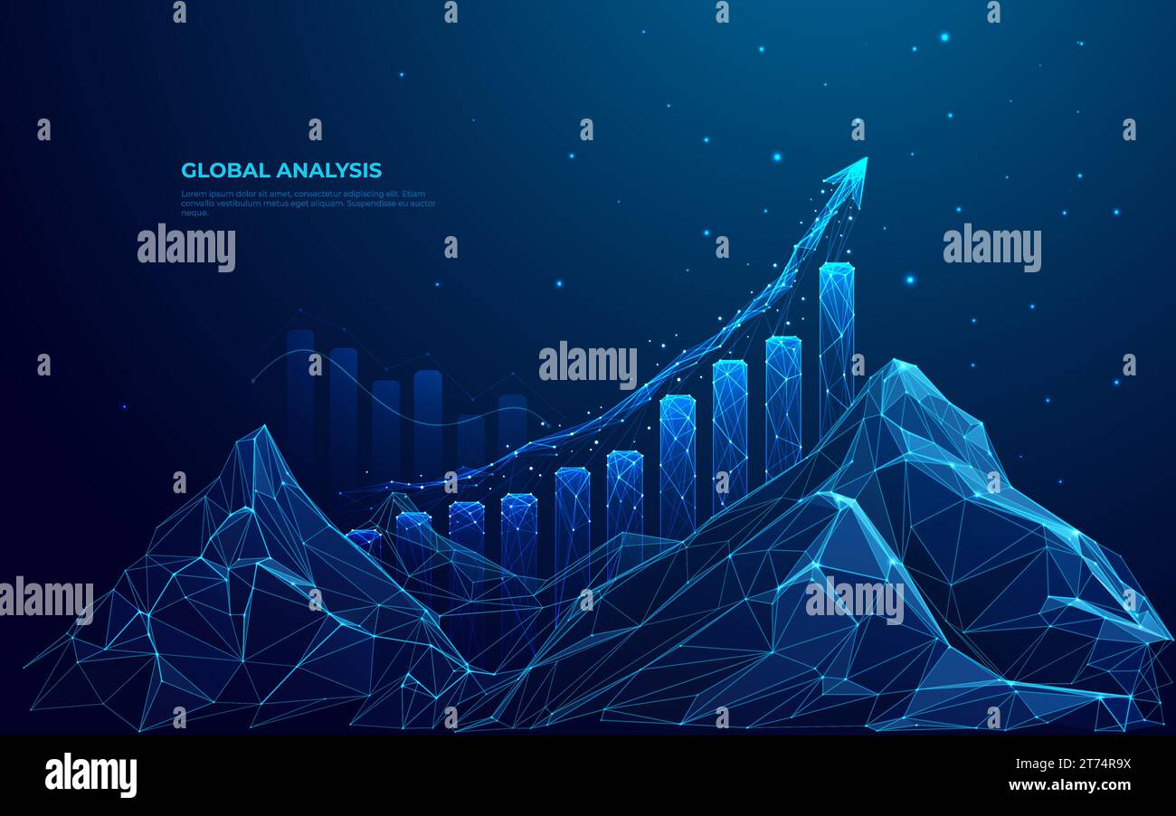 Abstract mountain and growth graph chart on technology background Stock ...