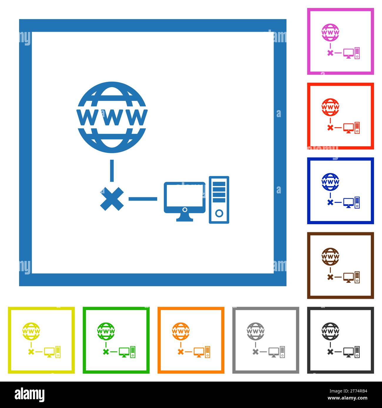 Offline laptop flat color icons in square frames on white background ...