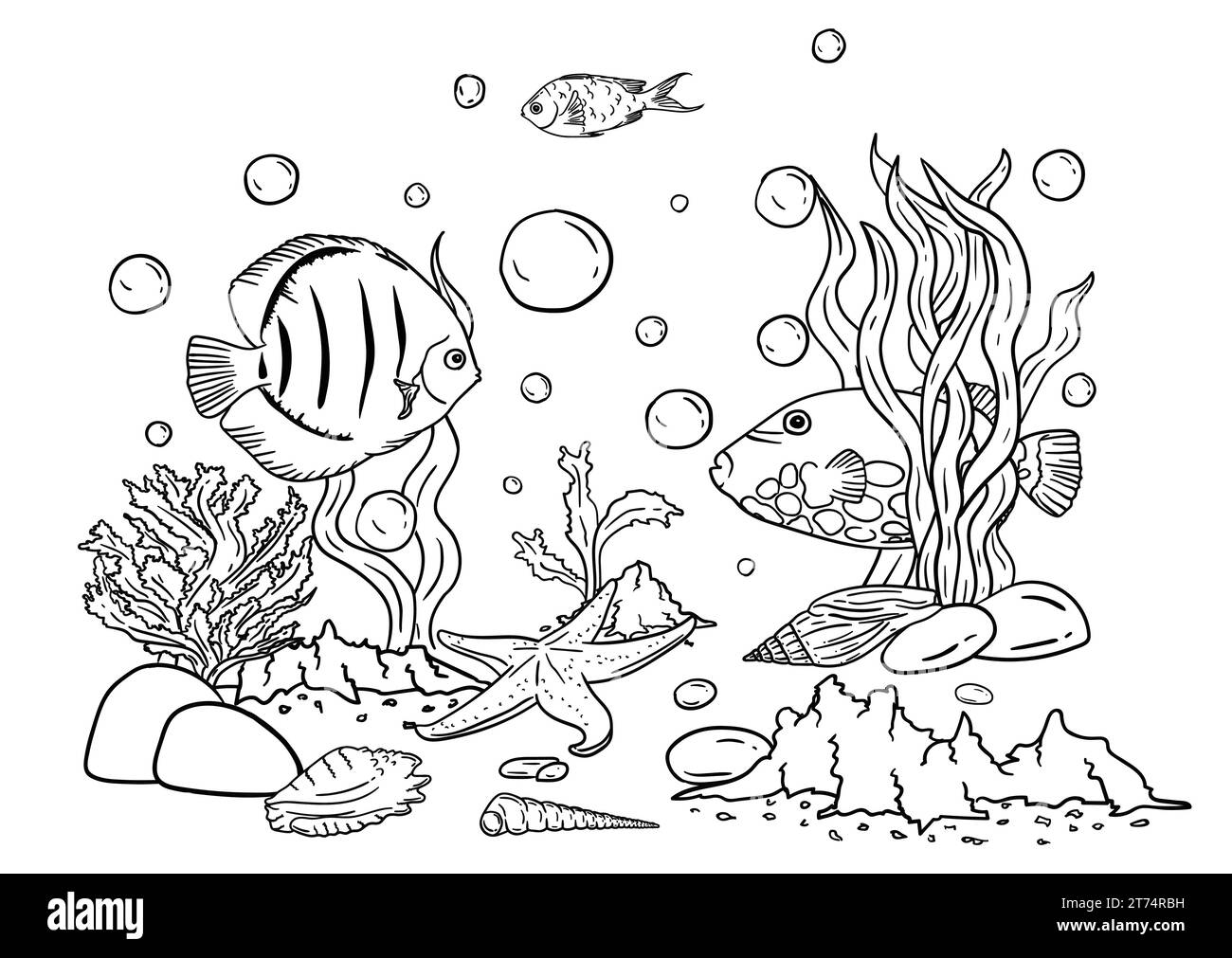 Vector illustration of a coloring book of the underwater world with ...