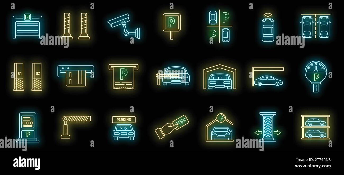 Underground parking garage icons set. Outline set of underground ...