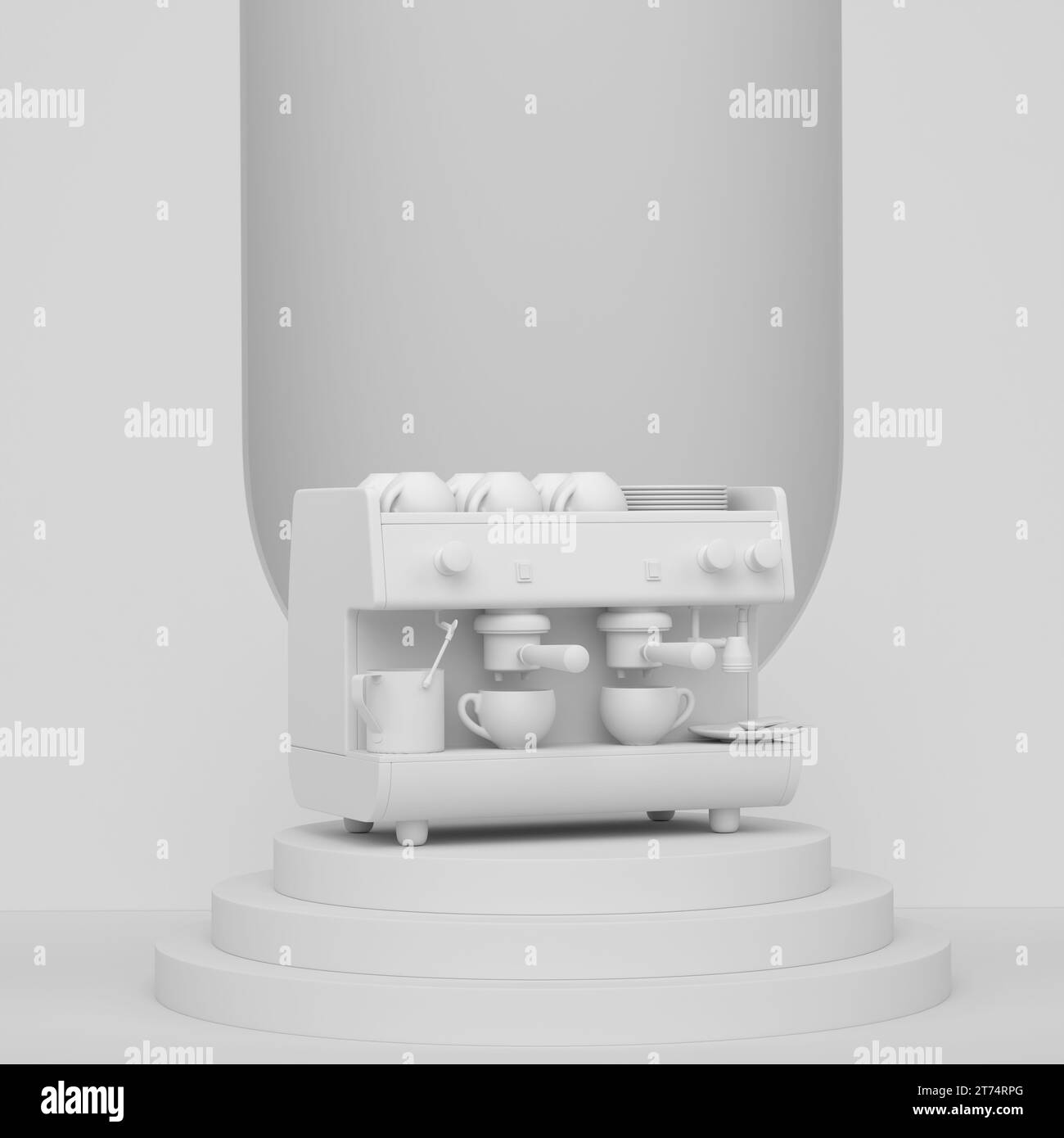 Abstract scene or podium with espresso coffee machine on monochrome ...