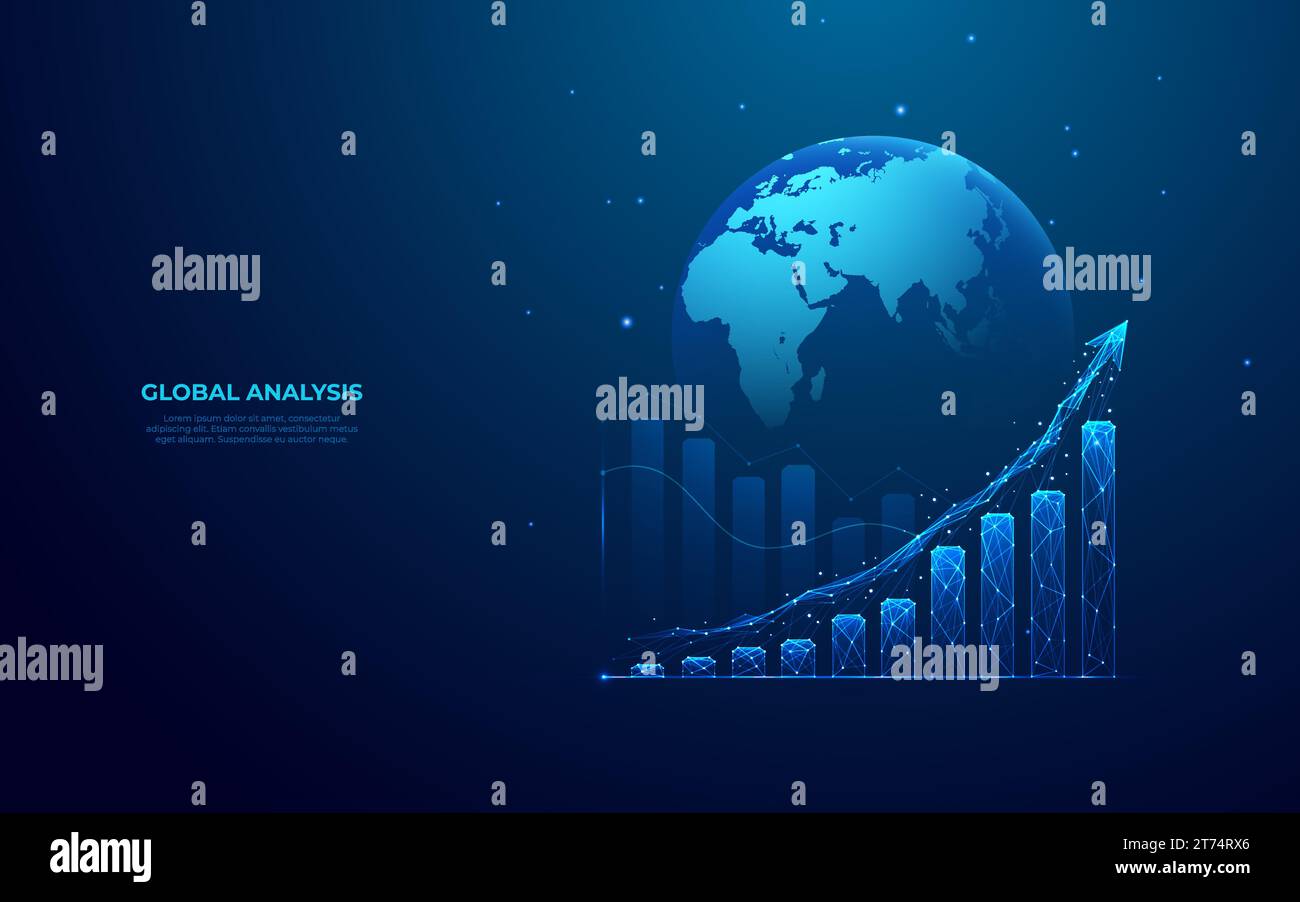 Digital rise graph chart on light blue technology globe background ...