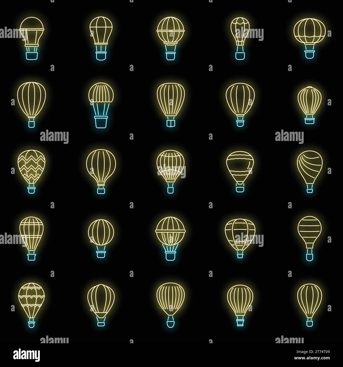 Sky air balloon icons set. Outline set of sky air balloon vector icons ...