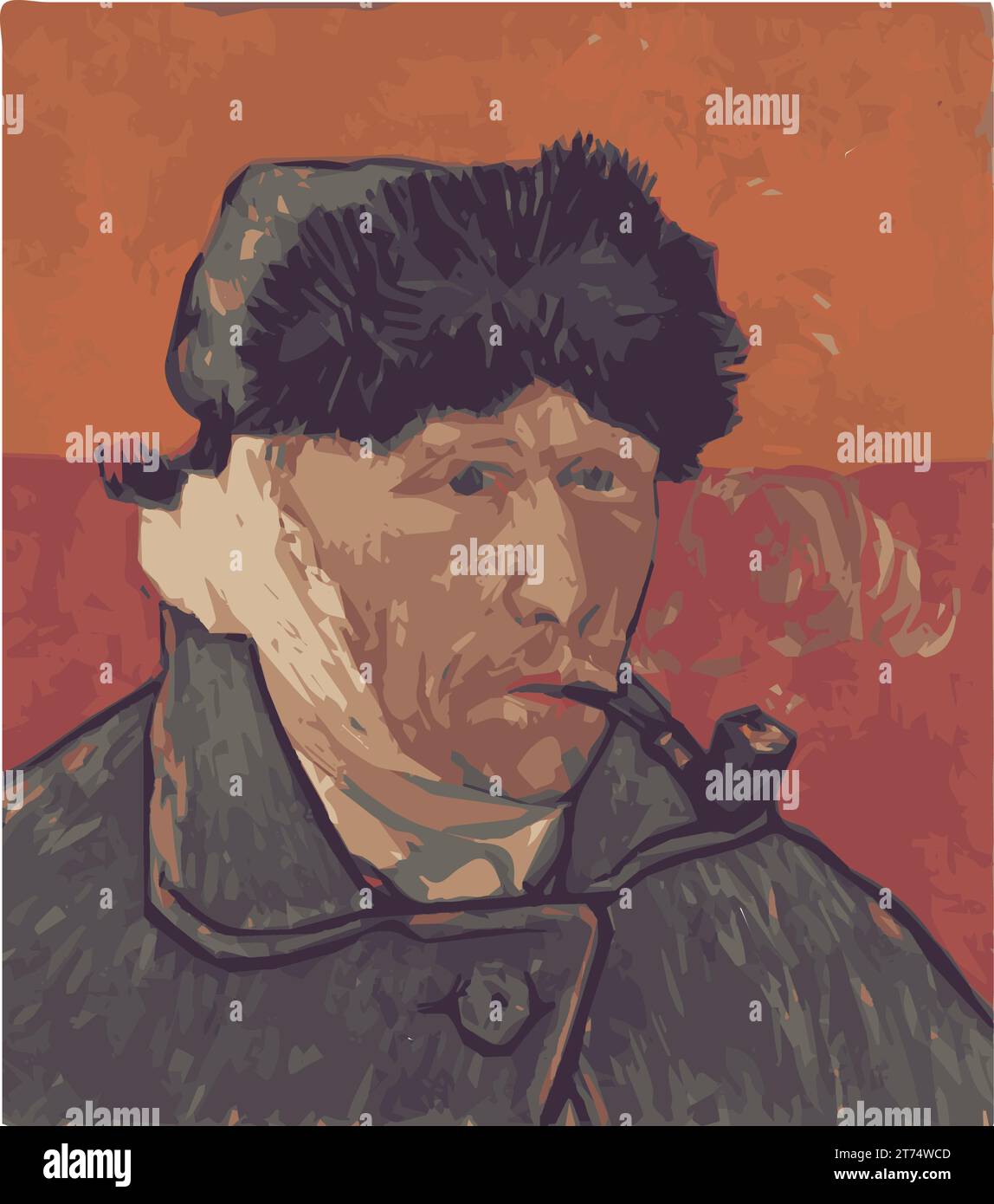 Portrait of Vincent Van Gogh vector in colors Silhouette. (1853-1890) Dutch post-impressionist painter known for 'Starry Night'.Mental health. Stock Vector