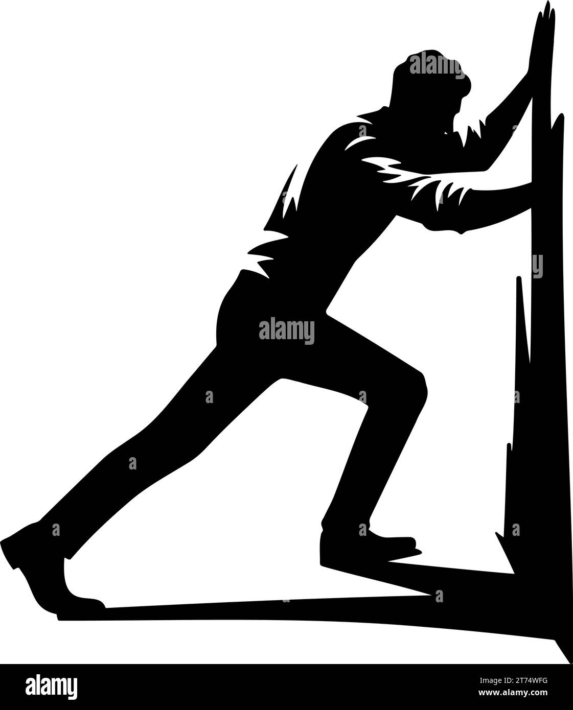 Man pushing a wall silhouette. Vector illustration Stock Vector
