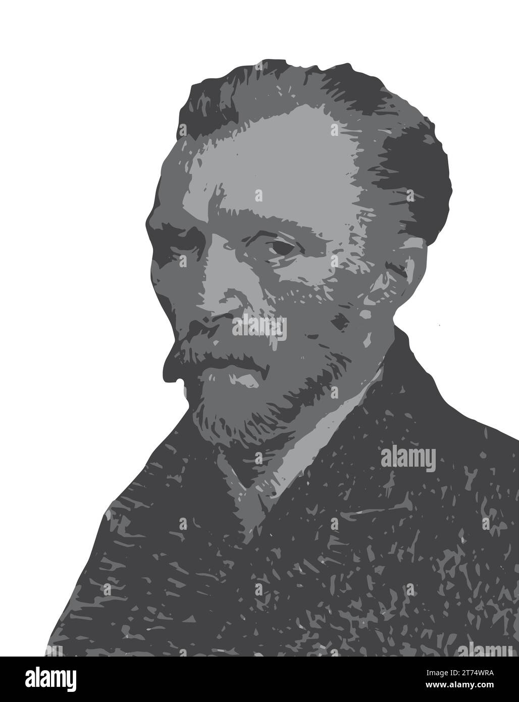 Portrait of Vincent Van Gogh vector white backgroud Silhouette. (1853-1890) Dutch post-impressionist painter known for 'Starry Night'.Mental health. Stock Vector