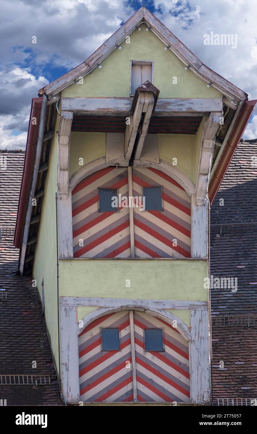 Historic lift bay of a trading house in the old town centre of Rottweil, Baden-Wuerttemberg, Germany Stock Photo