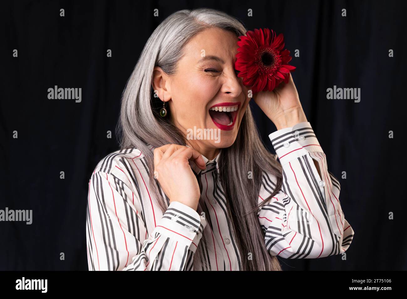 Beautiful senior woman portrait laughing Stock Photo