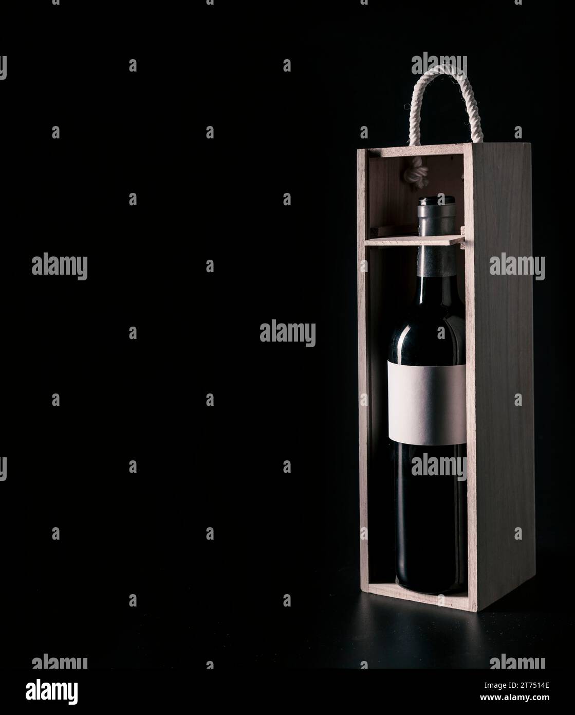 Box with bottle wine Stock Photo