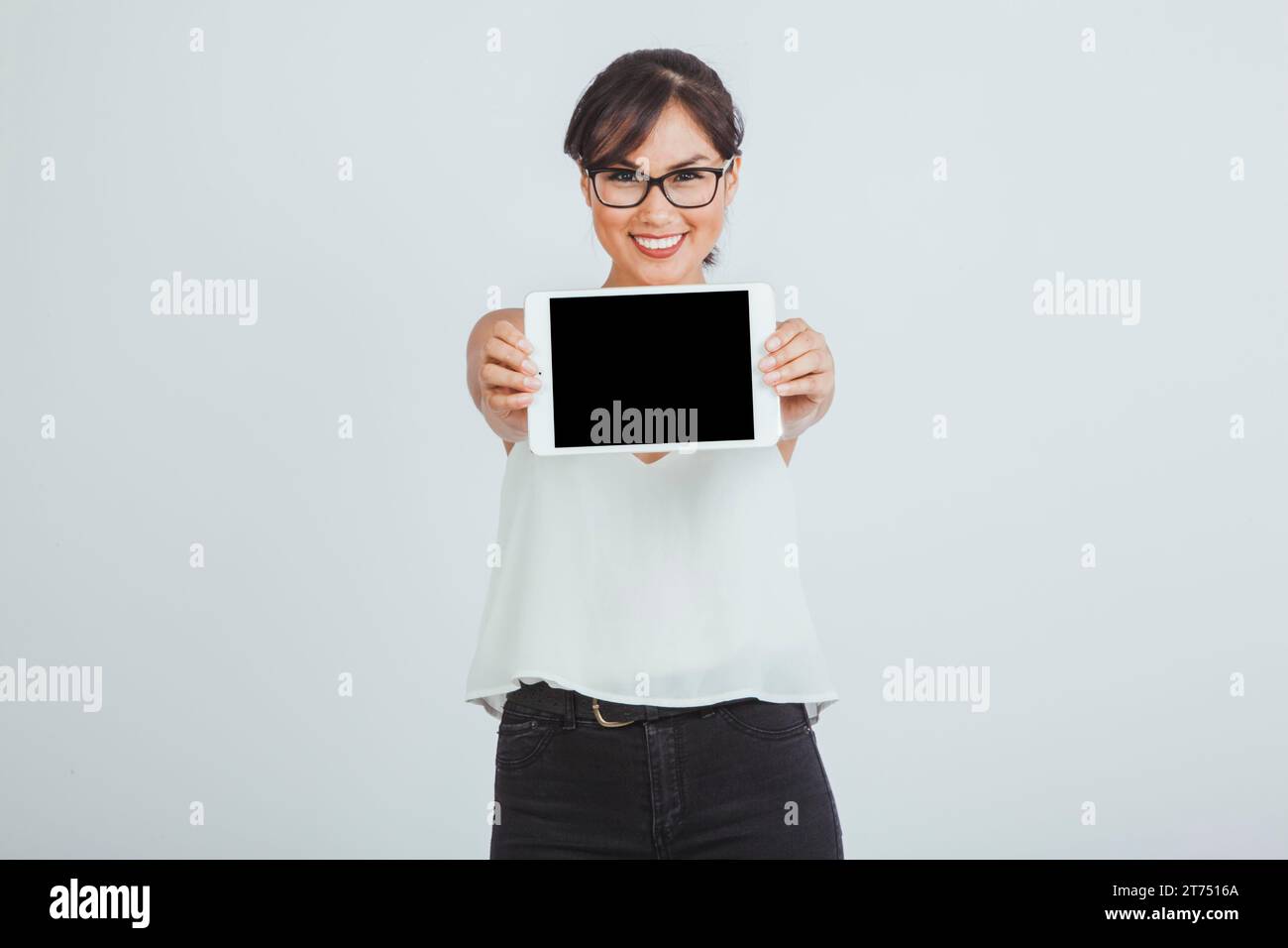 Businesswoman posing with tablet Stock Photo