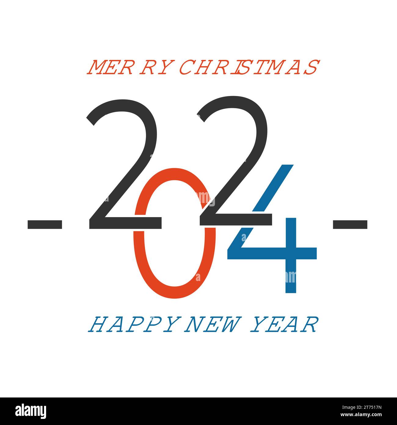 Merry Christmas,Happy New Year 2024 logo design. 2024 number design