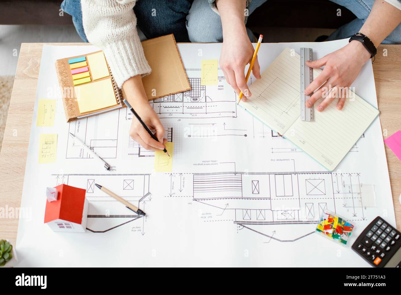 Close up hand drawing house plan Stock Photo Alamy