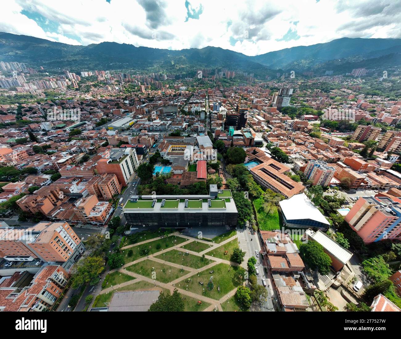 Envigado, Antioquia - Colombia. November 13, 2023. Panoramic of the central area of the municipality of Envigado Stock Photo