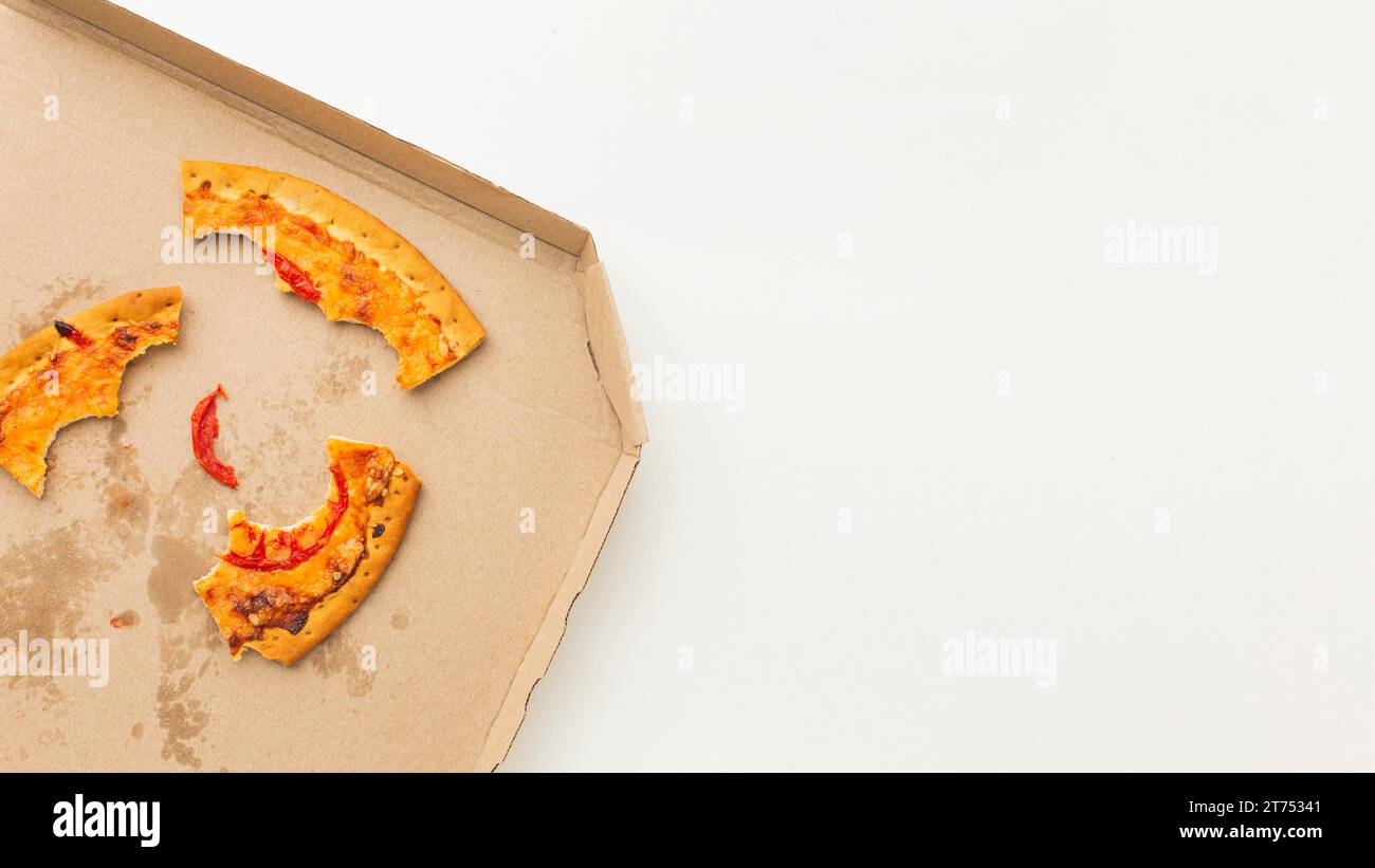 Leftover food waste pizza box Stock Photo Alamy