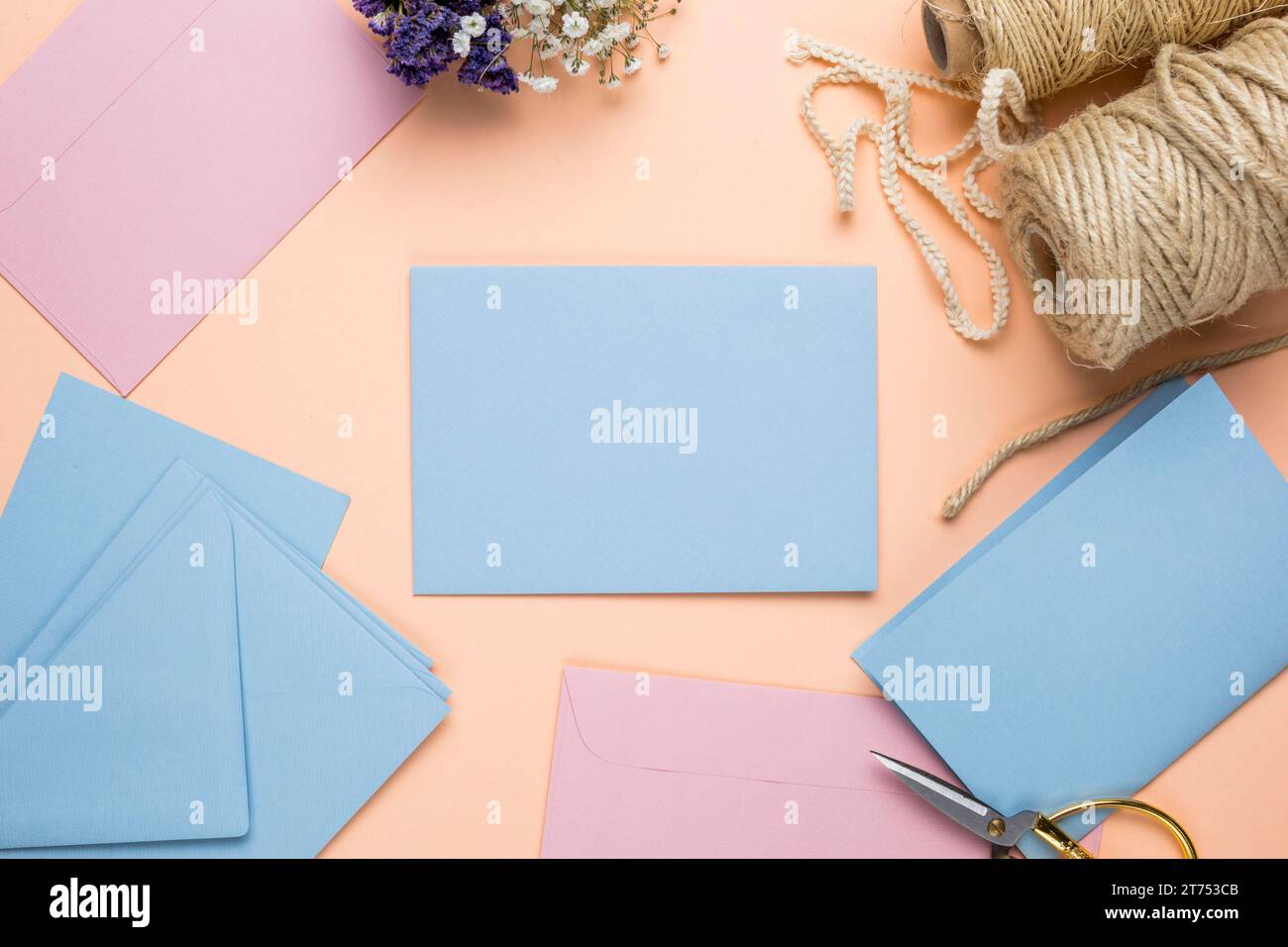 Mock up pink blue wedding invitations Stock Photo - Alamy