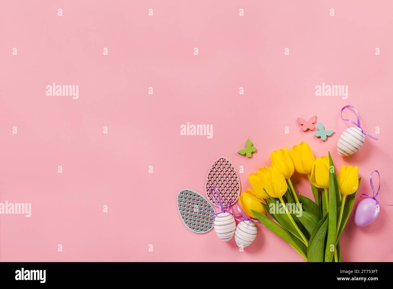 Pink background with flowers easter eggs Stock Photo - Alamy