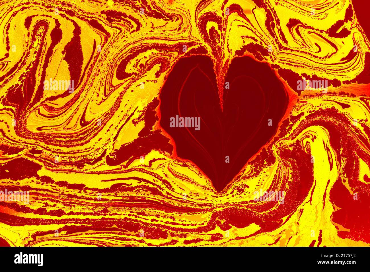 Ebru marbling background with heart shape Stock Photo