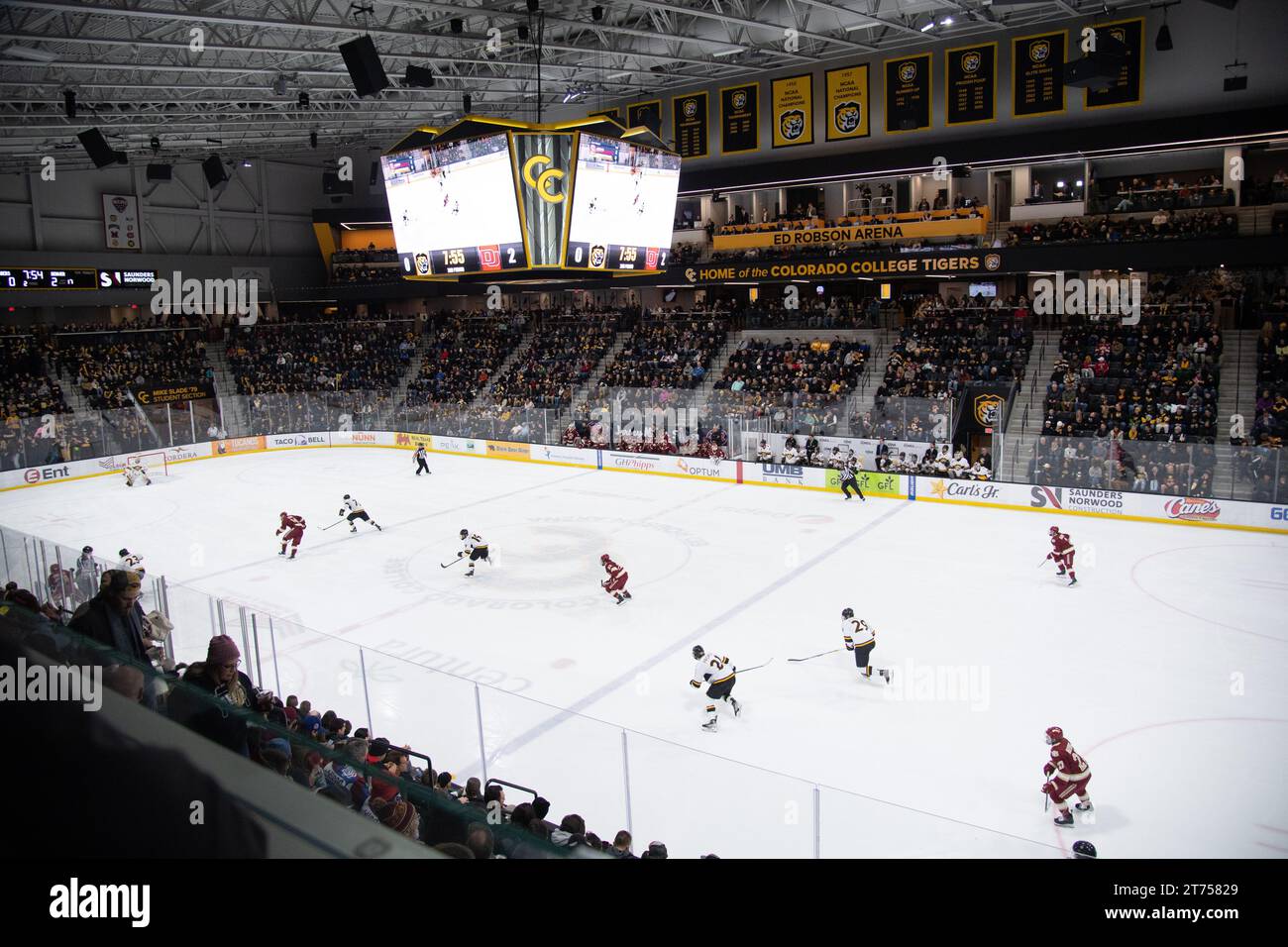 Colorado College ice hockey team plays in Robson Arena on the campus of Colorado College in downtown Colorado Springs.  Robson can hold 3500 fans. Stock Photo