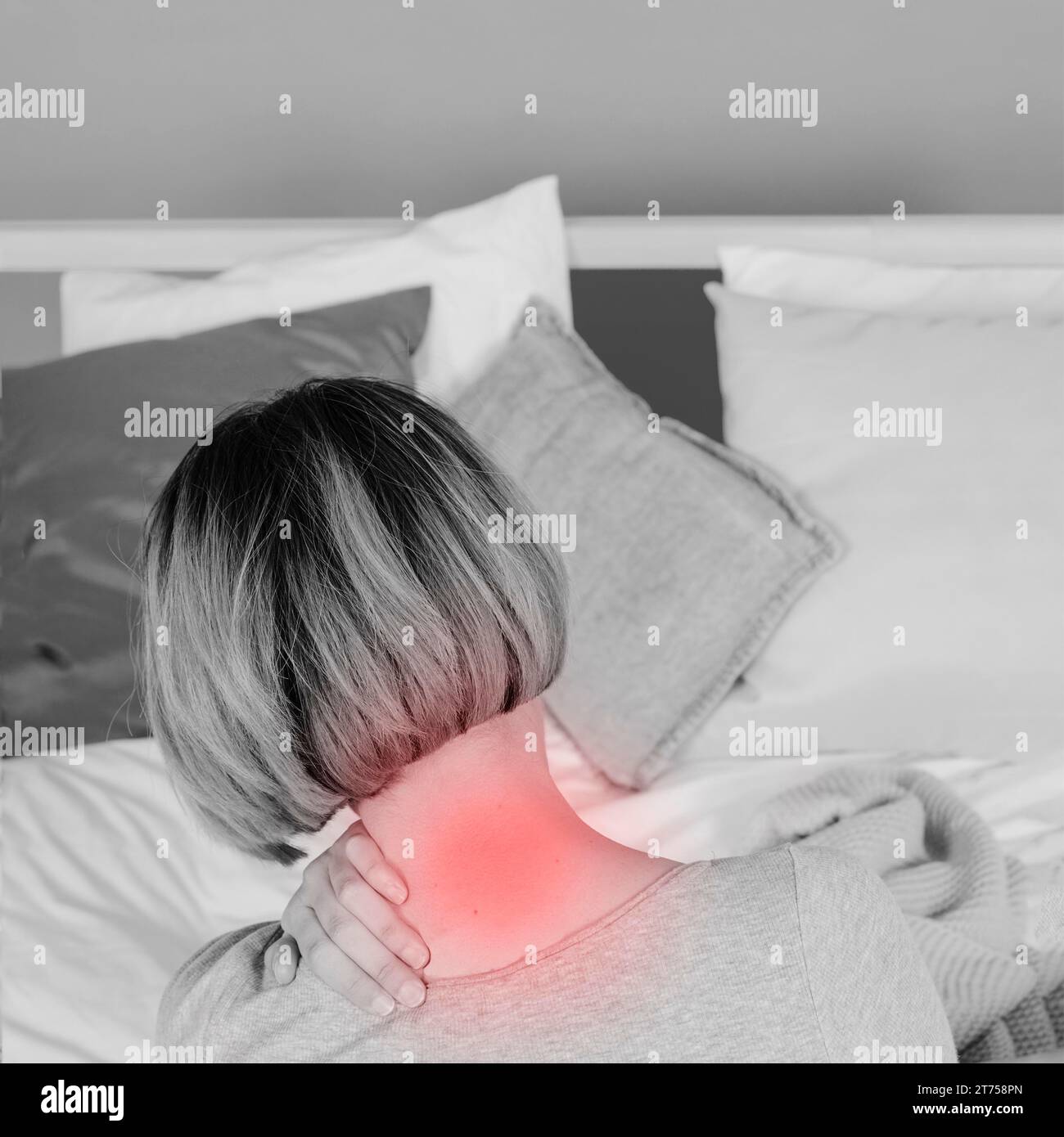 Unrecognizable woman with aching neck Stock Photo
