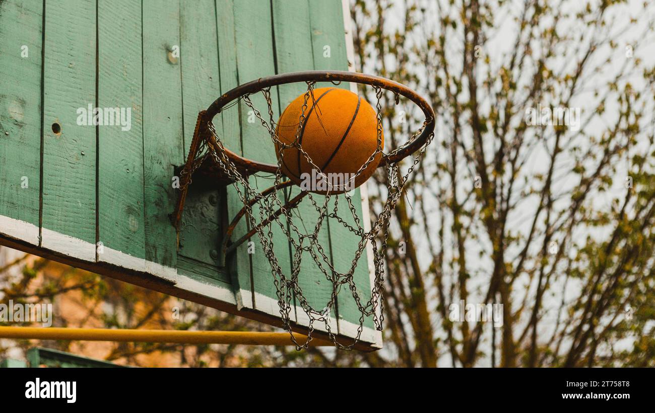 Basketball hoop wooden board Stock Photo