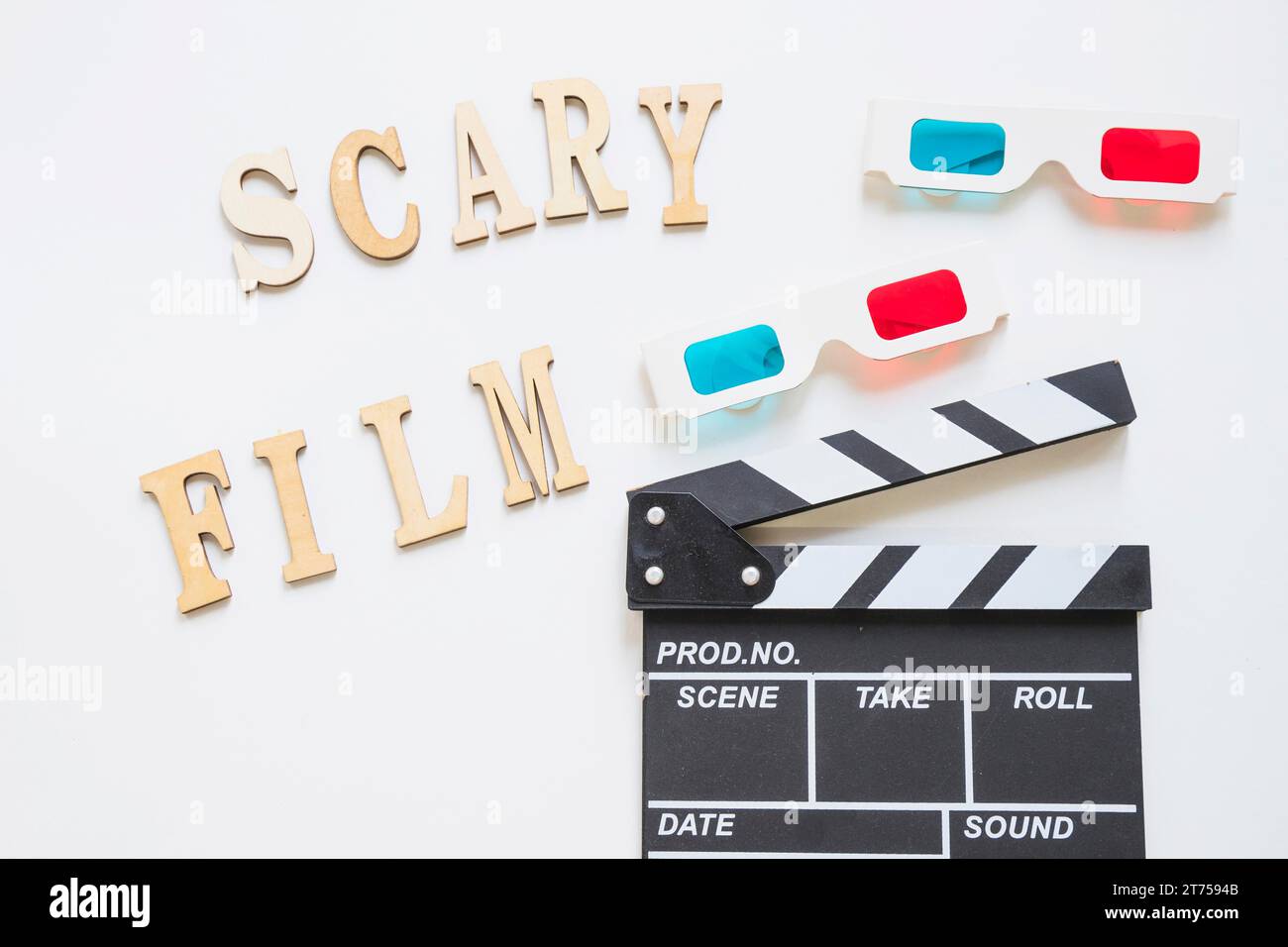 Clapperboard 3d glasses near writing Stock Photo