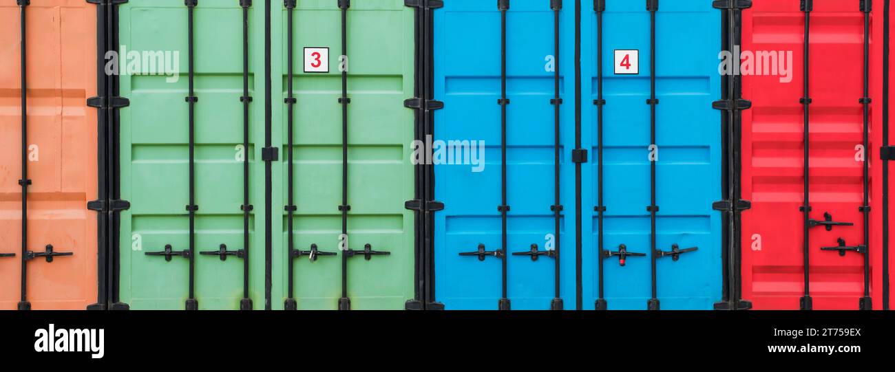 Colorful storage containers logistic center Stock Photo - Alamy
