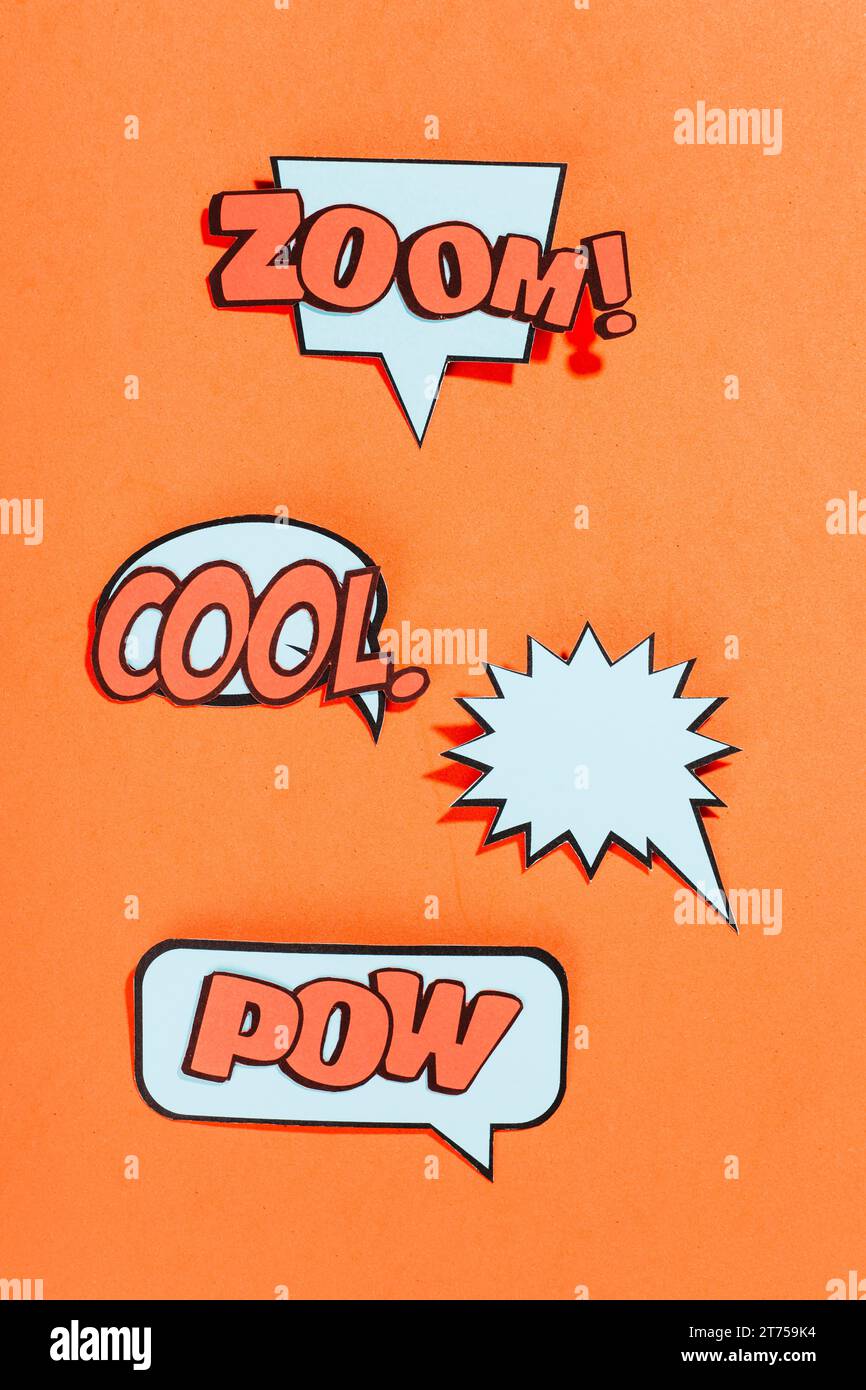 Different type expression text speech bubble orange background Stock