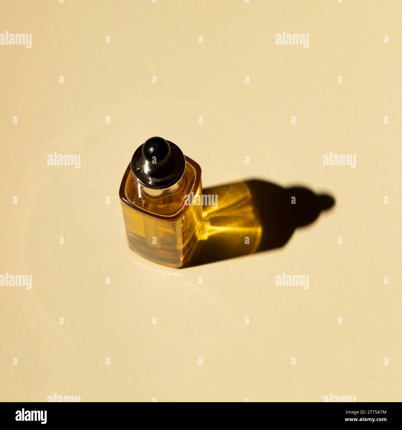High angle essential oil bottle Stock Photo