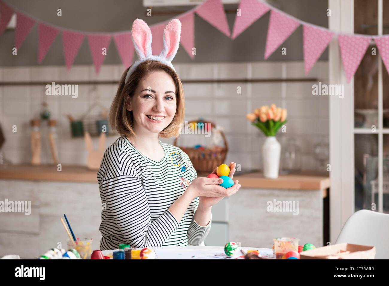 Portrait beautiful mother with bunny ears Stock Photo