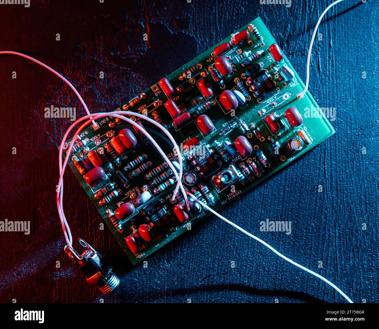 Top view wires tech background Stock Photo
