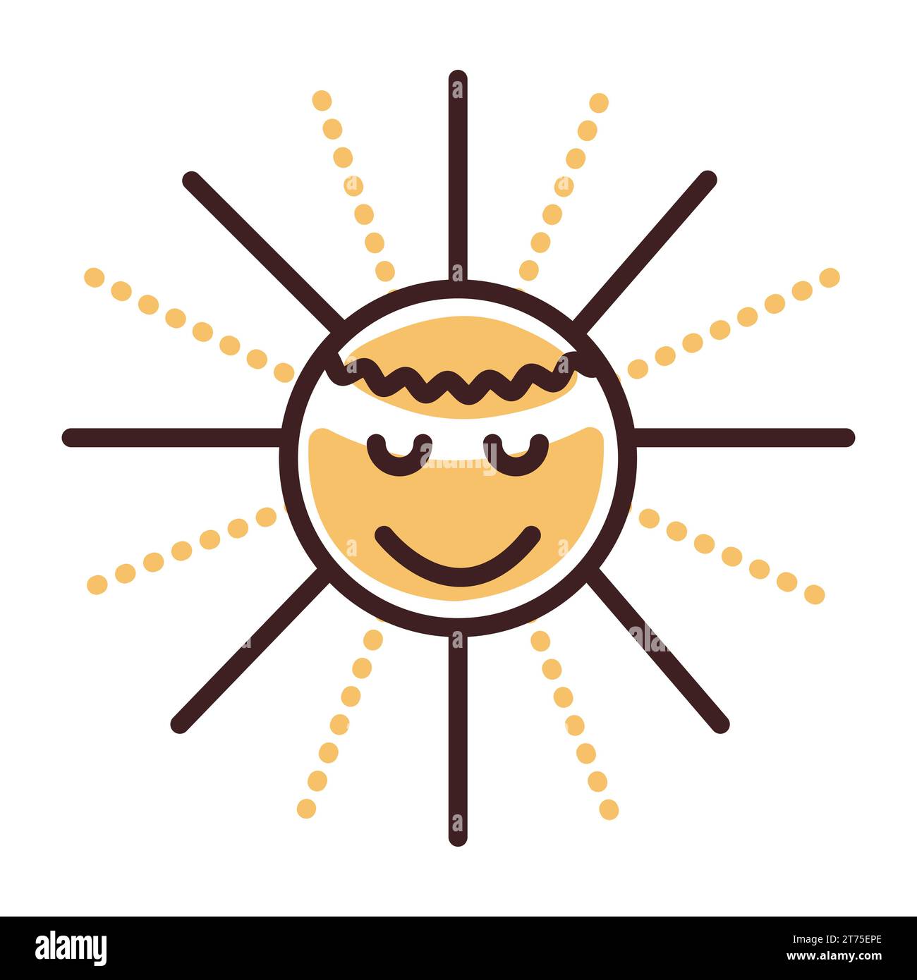 Groovy sun, summer season icon in yellow and brown colors Stock Vector