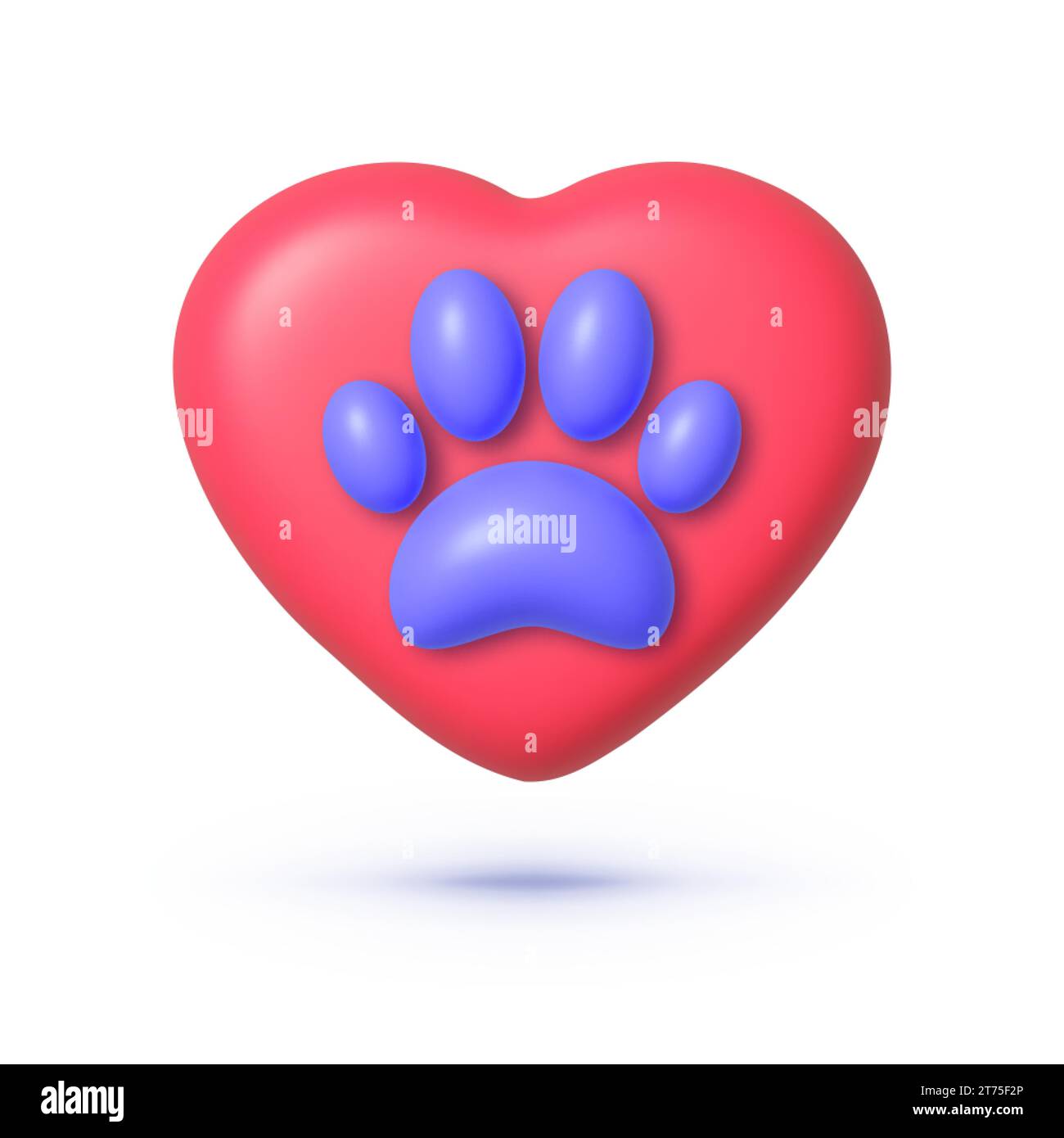 Cat paw footprint in heart. Vector. Love Cats. Animals, Pets, Puppies,  Kittens, Dogs . Red heart with cat white paw print inside. Symbol of love.  Postcard, emblem, icon, print, cover, sticker, t