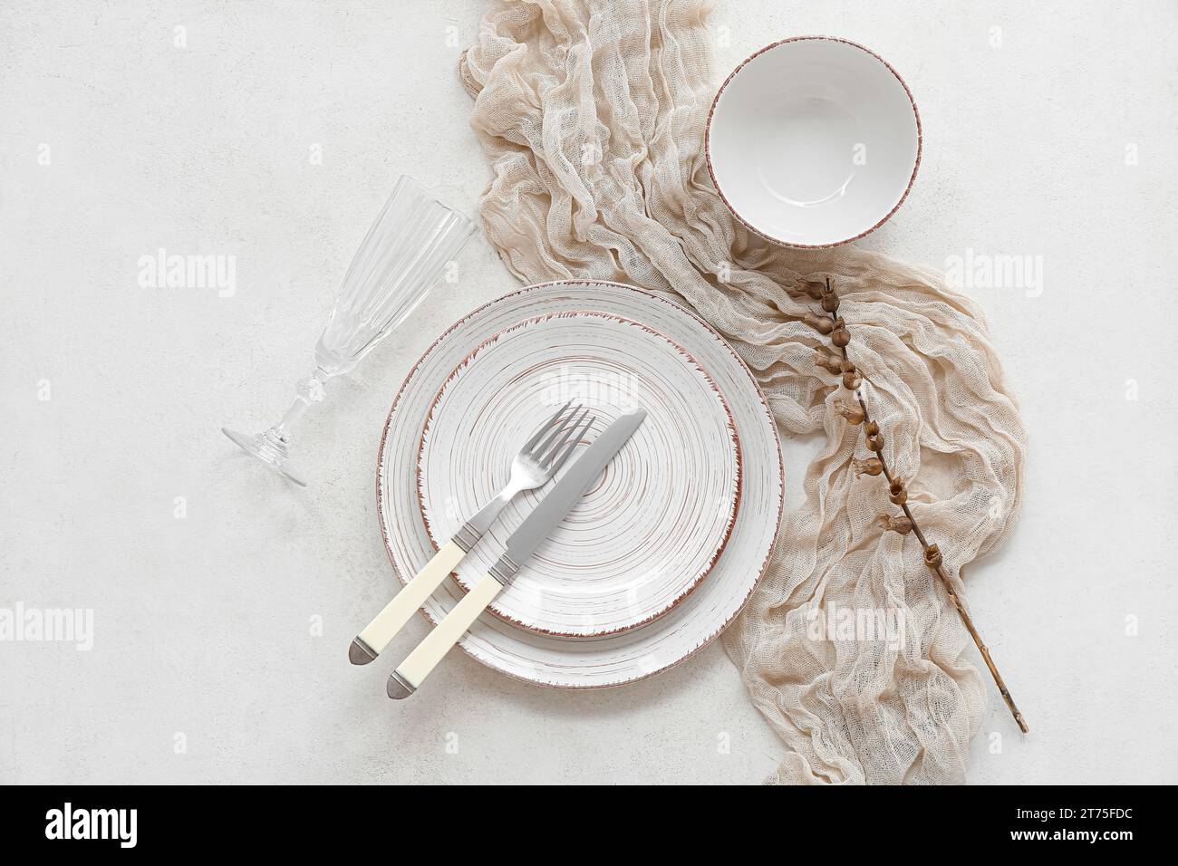 Stylish table setting on white background Stock Photo - Alamy