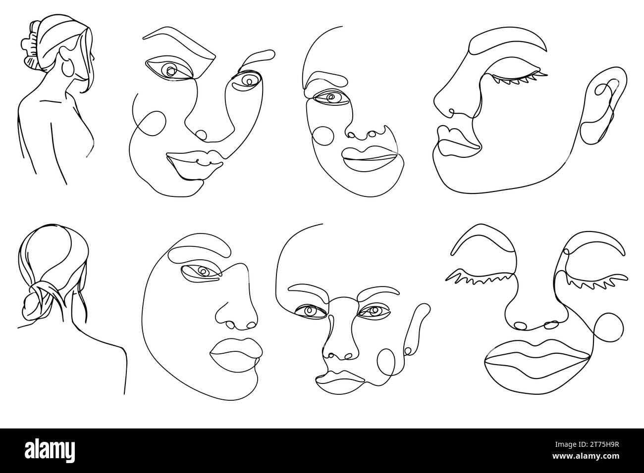 One line drawing abstract face. Modern continuous line art woman portrait, Great Vector for posters, t-shirts, wall art. V17 Stock Vector