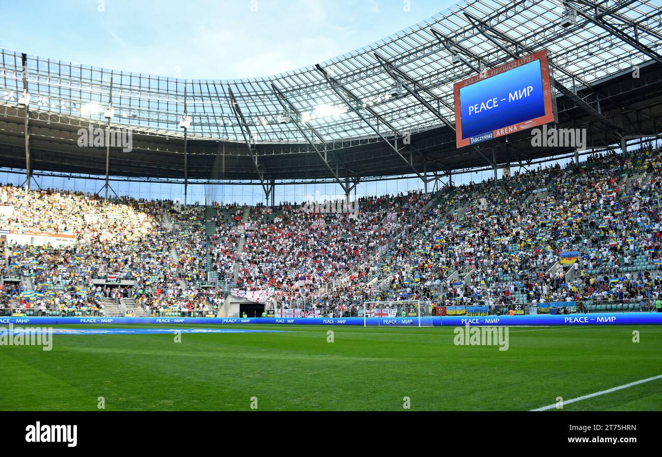 Wroclaw, Poland - September 9, 2023: Tribunes of Tarczynski Arena in Wroclaw seen during the UEFA EURO 2024 Qualifying game Ukraine v England. Game draw 1-1 Stock Photo