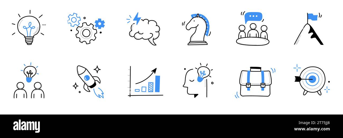 Business idea, startup doodle line icon set. Hand drawn doodle sketch ...