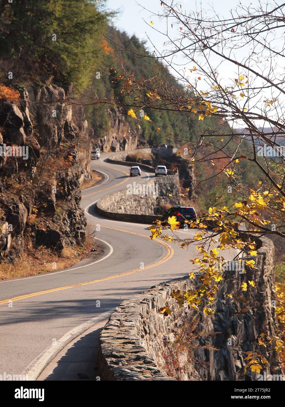 New York State route 97, also known as "Hawks Nest". It's a short stretch of drivers' road outside Port Jervis, New York. Used for many TV ads. Stock Photo