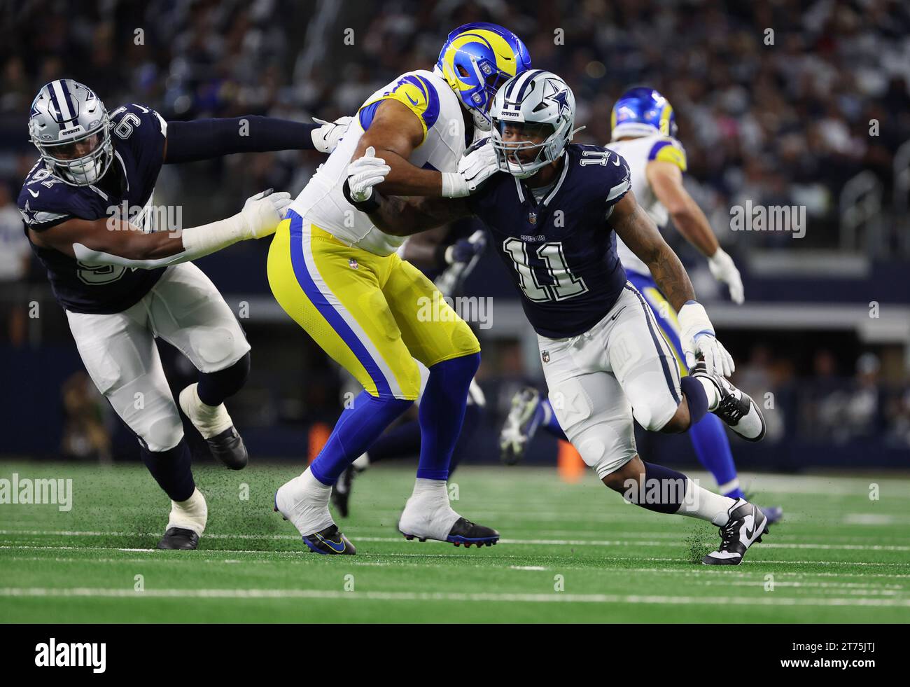 Arlington,TX USA: Dallas Cowboys linebacker Micah Parsons (11) against the Los Angeles Rams during an NFL game at AT&T Stadium, Sunday, October 29, 20 Stock Photo