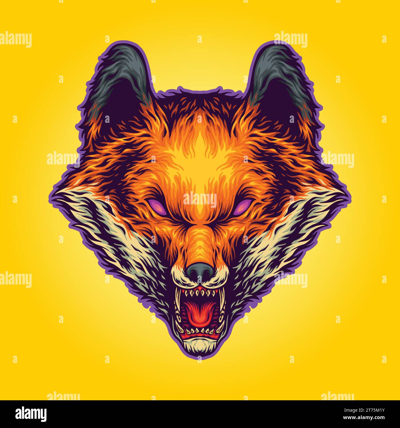 Nightmare roaring wolf head vector illustrations for your work logo, merchandise t-shirt, stickers and label designs, poster, greeting cards advertisi Stock Vector