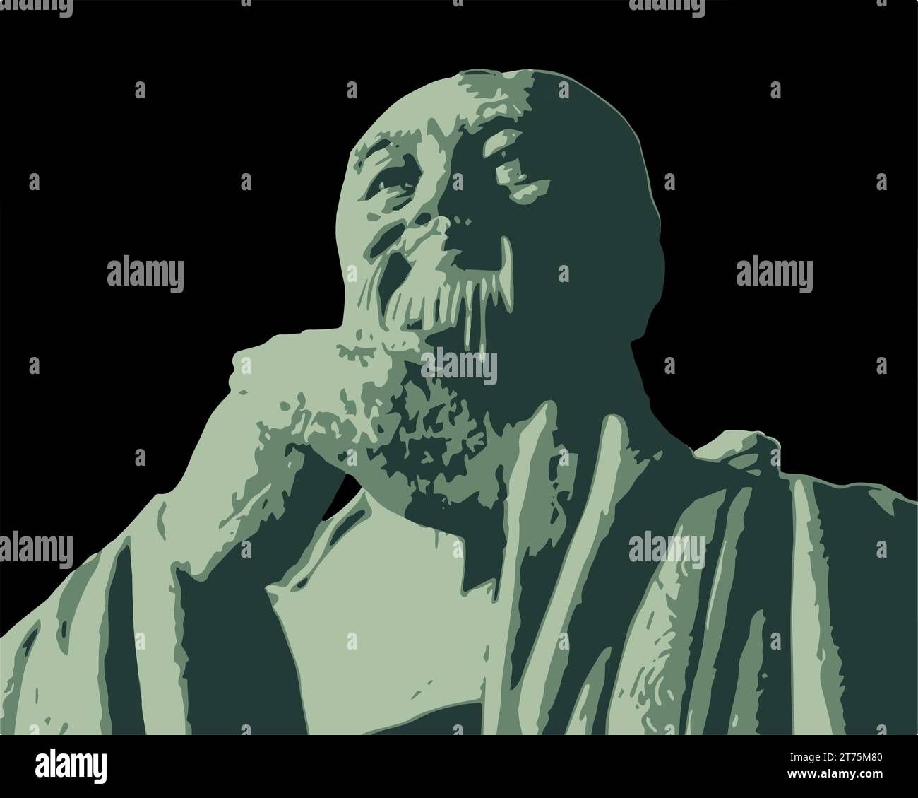 Confucius (551-479 BCE): Black background Vector of Influential Chinese philosopher and teacher, known for his ethical and moral teachings, Stock Vector