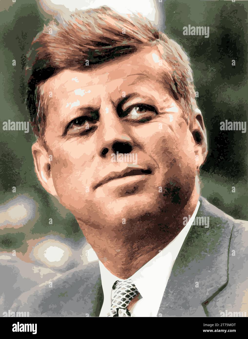John Kennedy vector in colors JFK Portrait photo of USA, 35th president of the United States. Born in 1917, charisma and leadership. Killed in 1963 Stock Vector