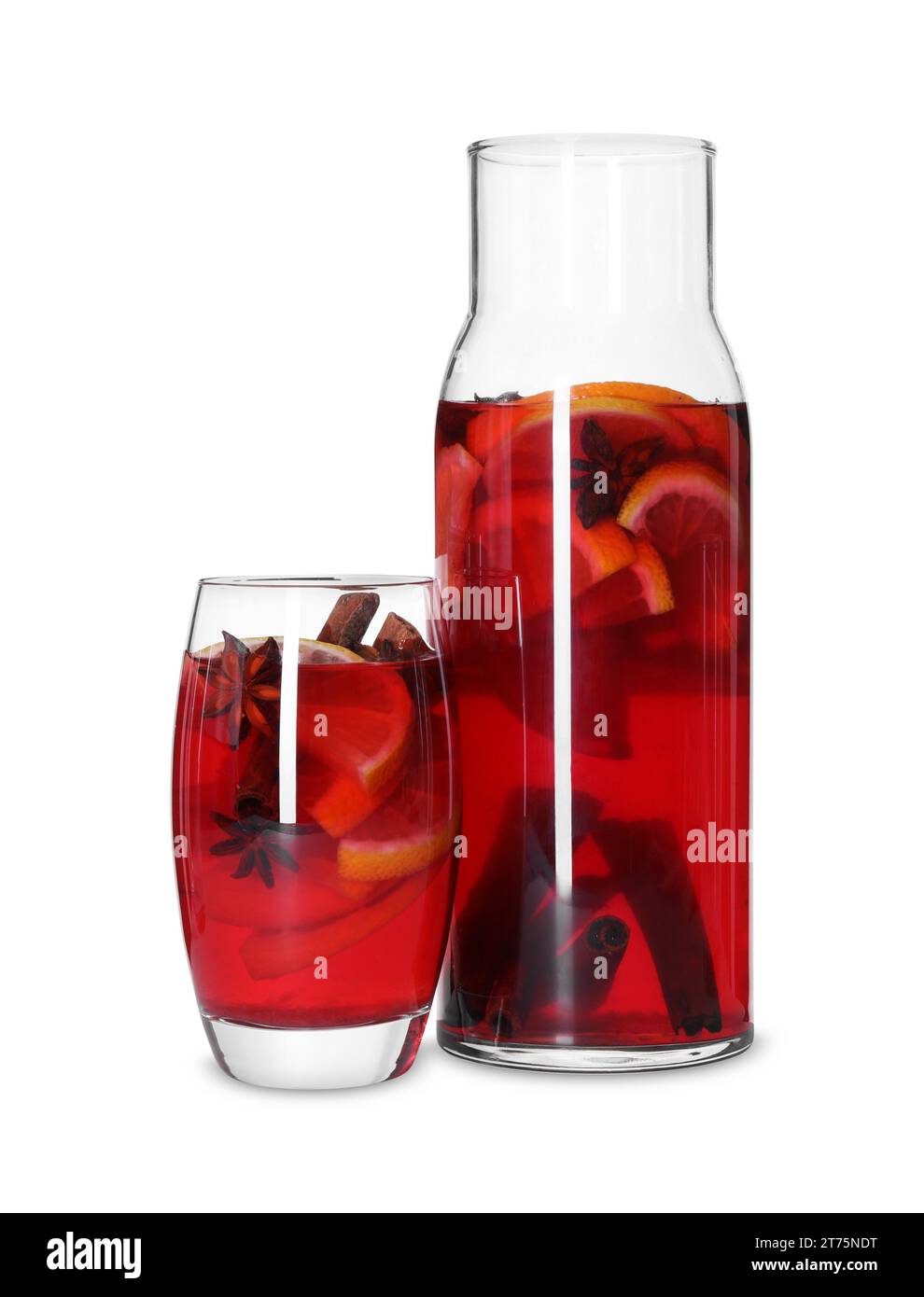 Jug and glass with tasty punch drink isolated on white Stock Photo Alamy