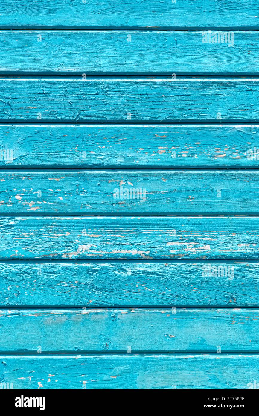 Weathered wooden wall, cracking paint with teal blue and turquoise colors, rustic, backgrounds, backdrop, textures Stock Photo