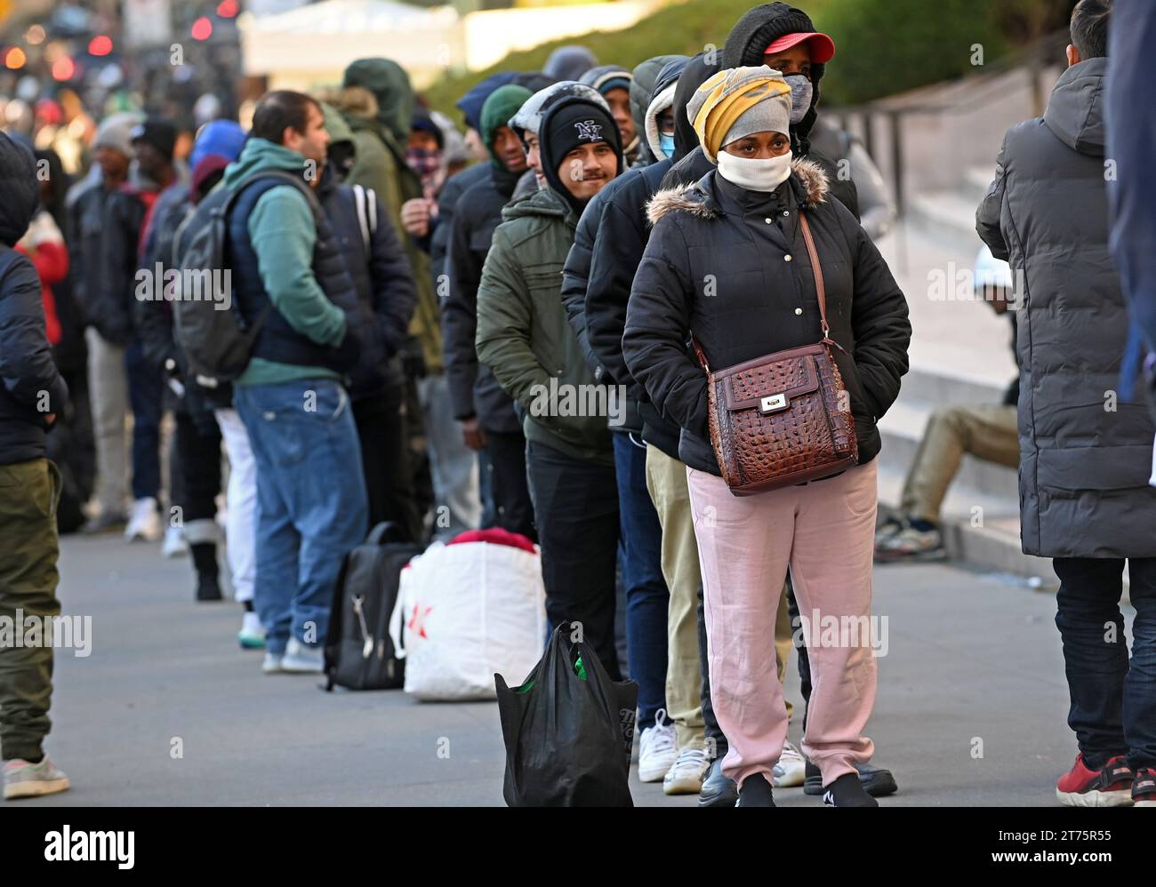 New York, New York, USA. 13th Nov, 2023. Recently Arrived Migrants Line ...