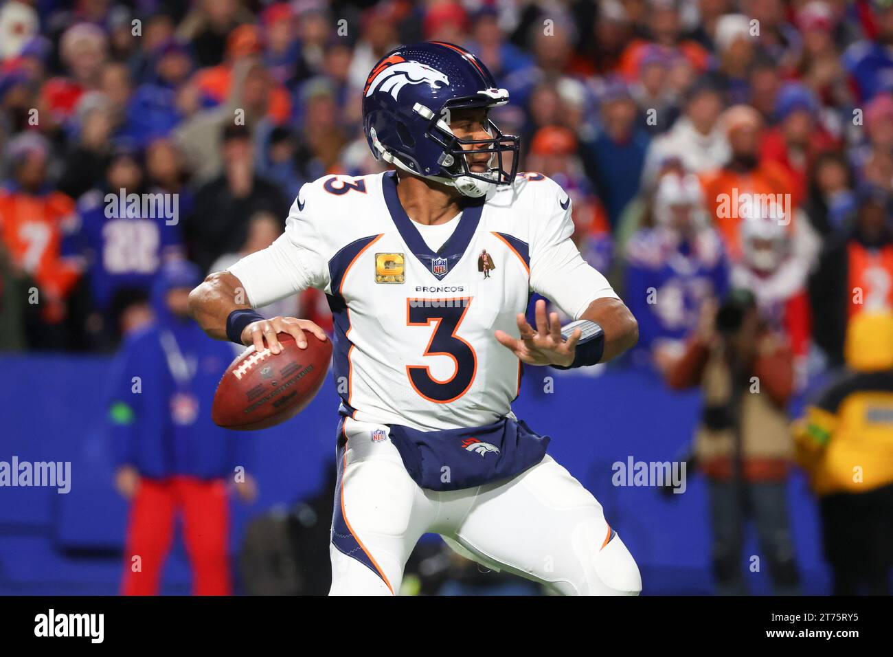 Denver Broncos quarterback Russell Wilson looks to throw during the ...