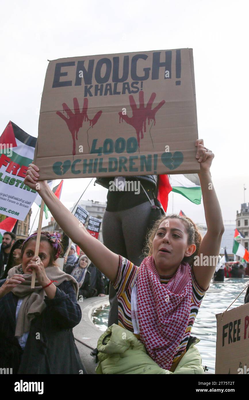 London, UK. 4th Nov, 2023. A protester holds a placard expressing opinion during a Pro-Palestinian rally calling for an immediate ceasefire, at Trafalgar Square in central London. (Credit Image: © Steve Taylor/SOPA Images via ZUMA Press Wire) EDITORIAL USAGE ONLY! Not for Commercial USAGE! Stock Photo
