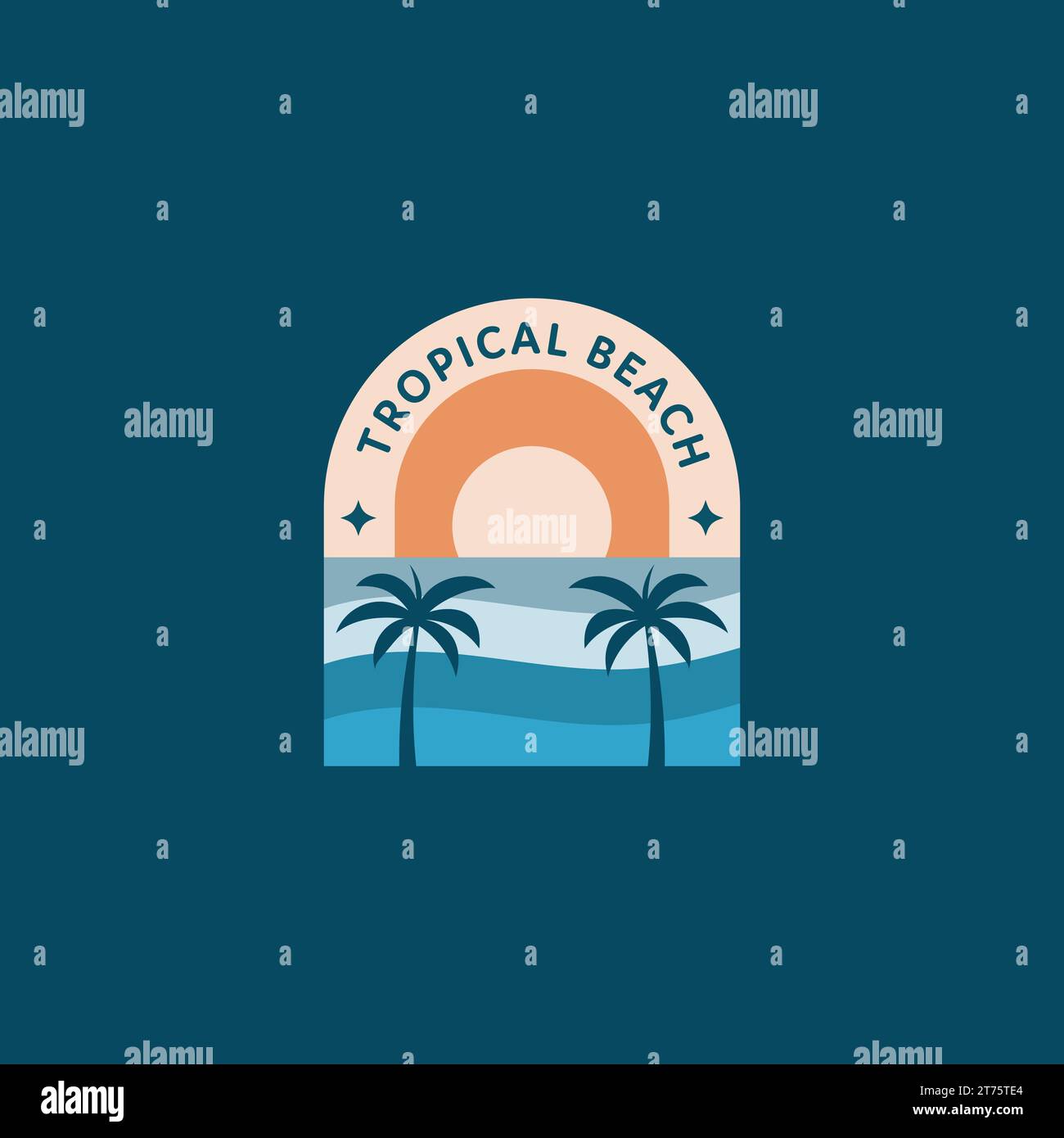 Tropical beach logo design with two palm trees vector template Stock Vector