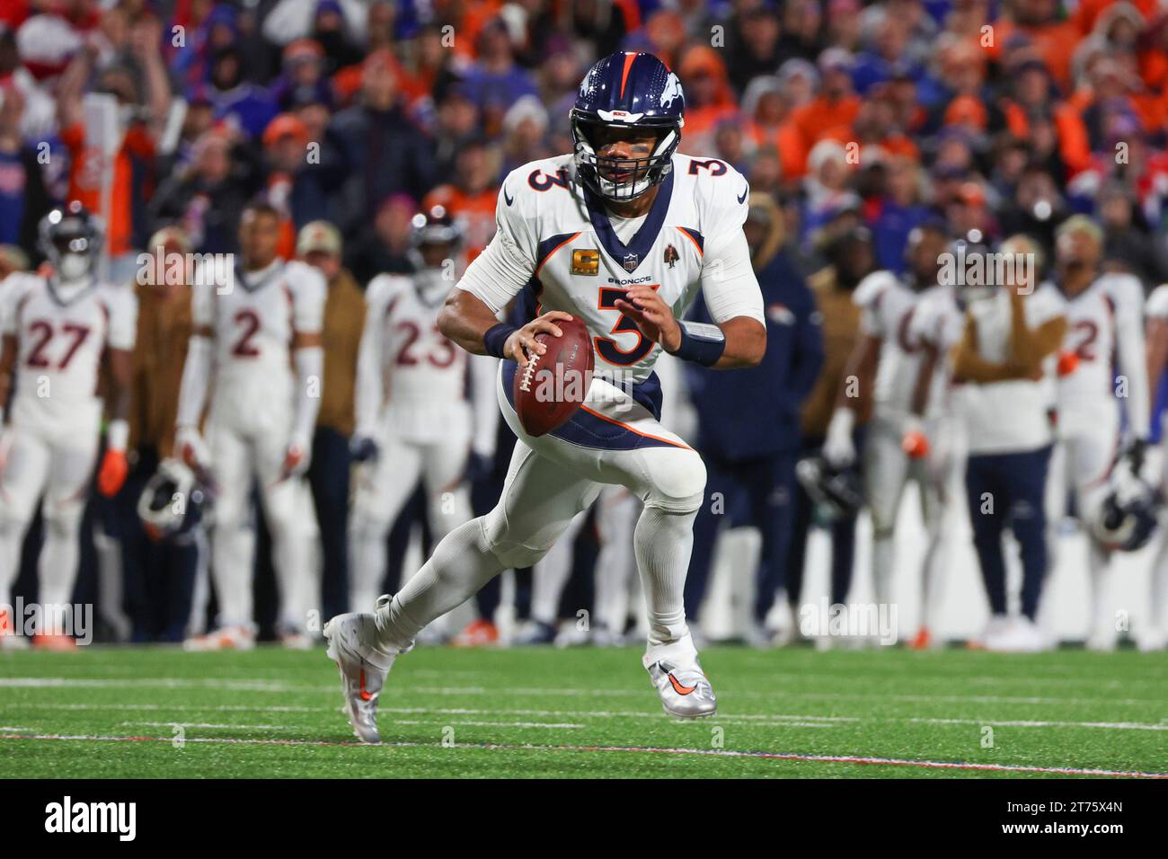 Denver Broncos quarterback Russell Wilson looks to pass during the ...