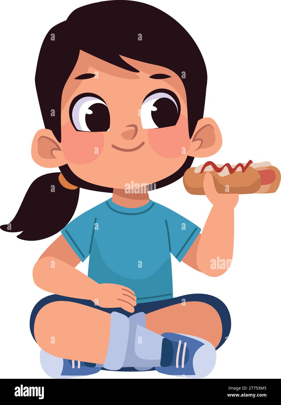 girl holding a nutrition hot dog Stock Vector